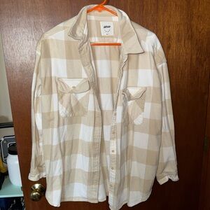 Aerie Women's Beige and White Plaid Button Down Shirt